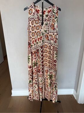 Promod Cream Maxi Dress with Orange, Green & Pink Floral Print